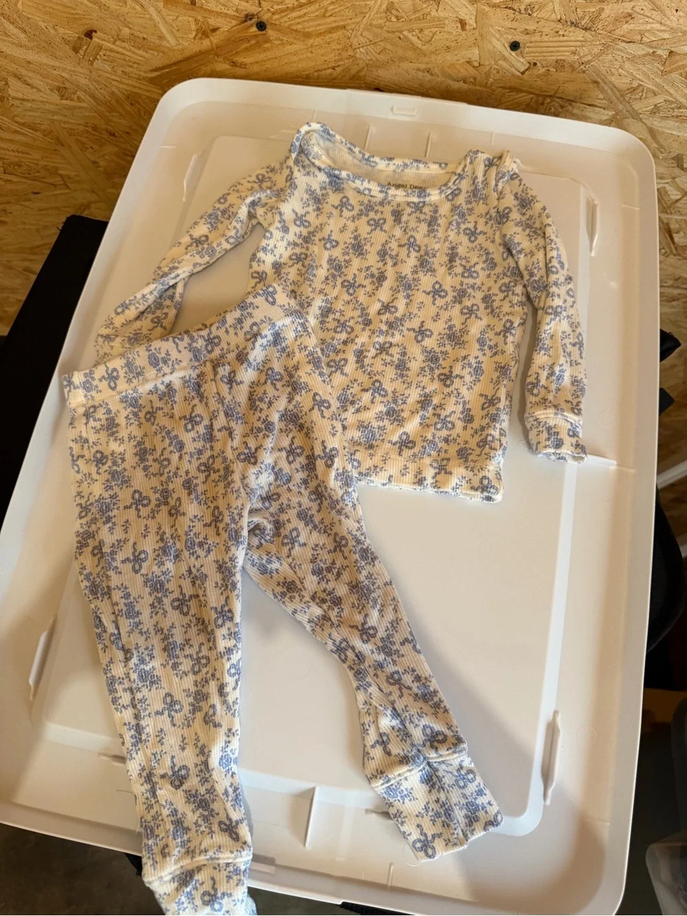 Angel Dear Cream and Blue Floral Ribbed Pajama Set